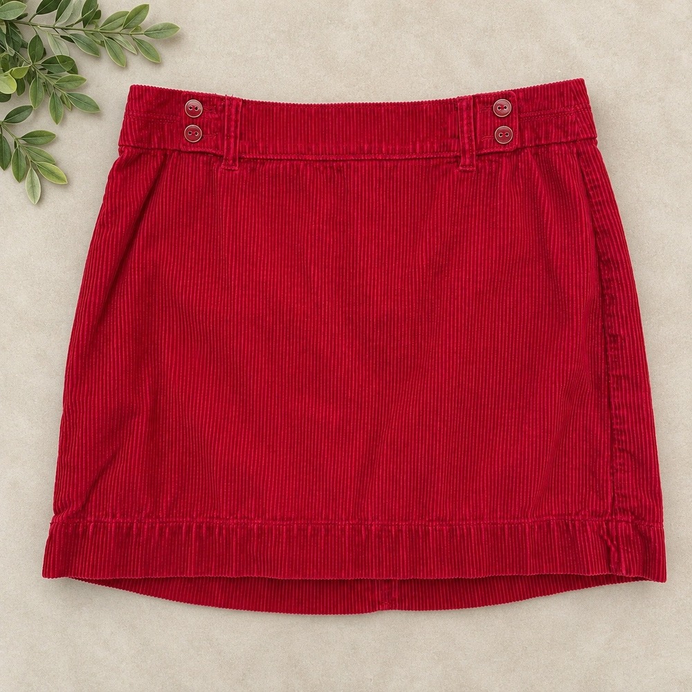Ann Taylor LOFT Skirt Red Corduroy Mini Straight Casual Academia Holiday Sz 10